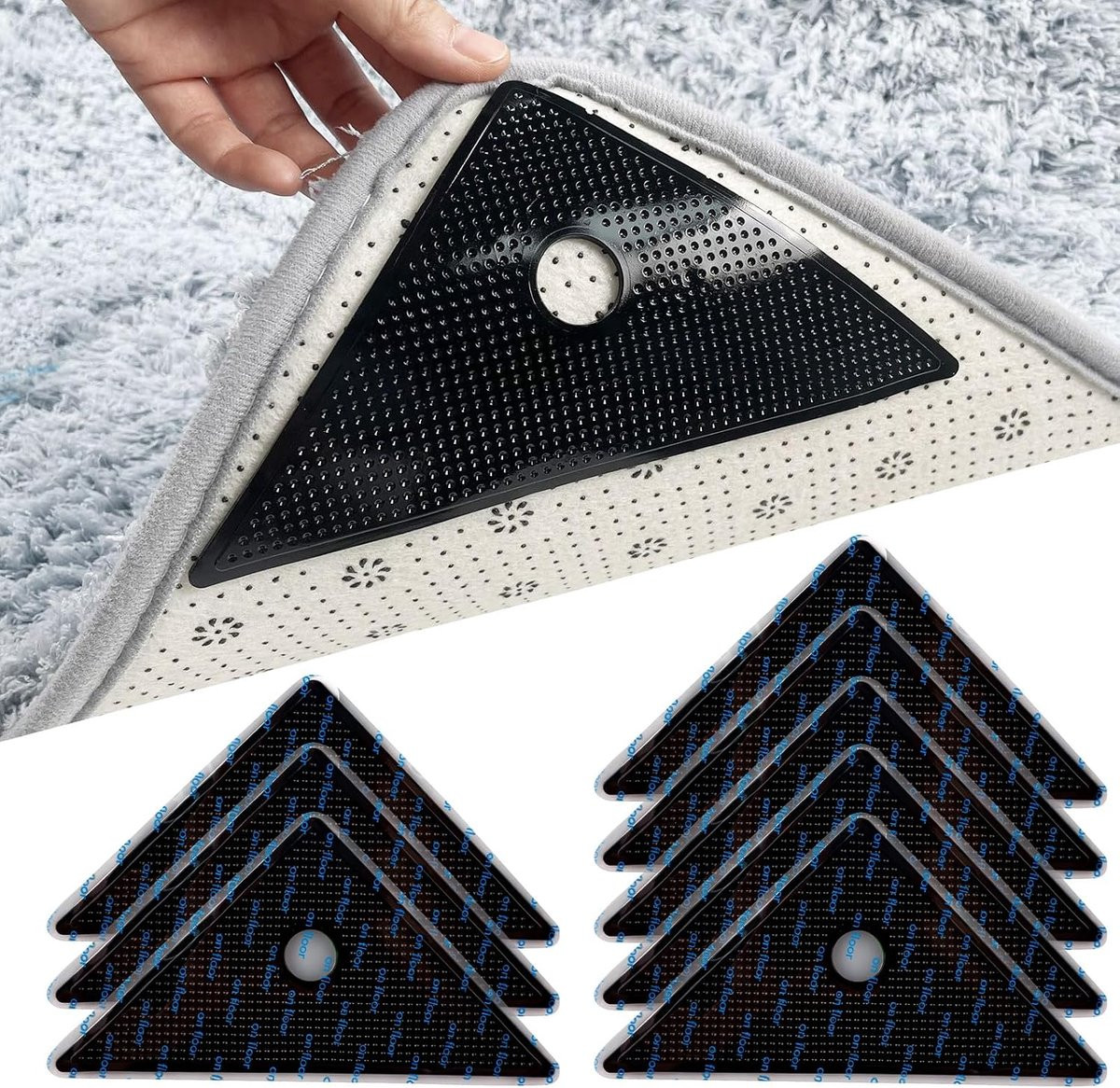 8 stuks Antislip Tapijt Grippers in zwart voor het stabiliseren van tapijten met sterke PU-gel hechting