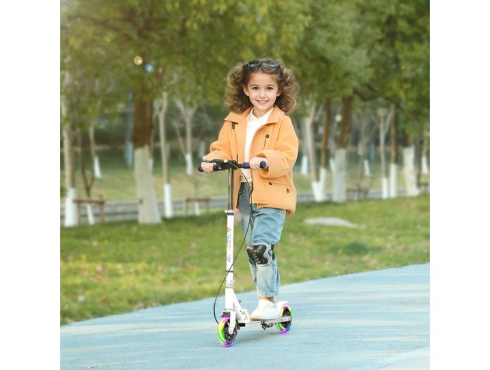 AIYAPLAY Trottinette Enfants 2 Roues LED Pliable Hauteur Réglable Blanc