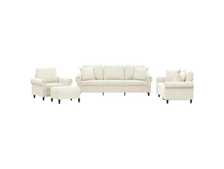 GHVBNMF 4-tlg. Sofagarnitur mit Hocker & Kissen Samt Creme Stilvolles Polstermöbel Set fürs Wohnzimmer mit weichem Samtbezug, stabiler Metallstruktur und dicker Polsterung.