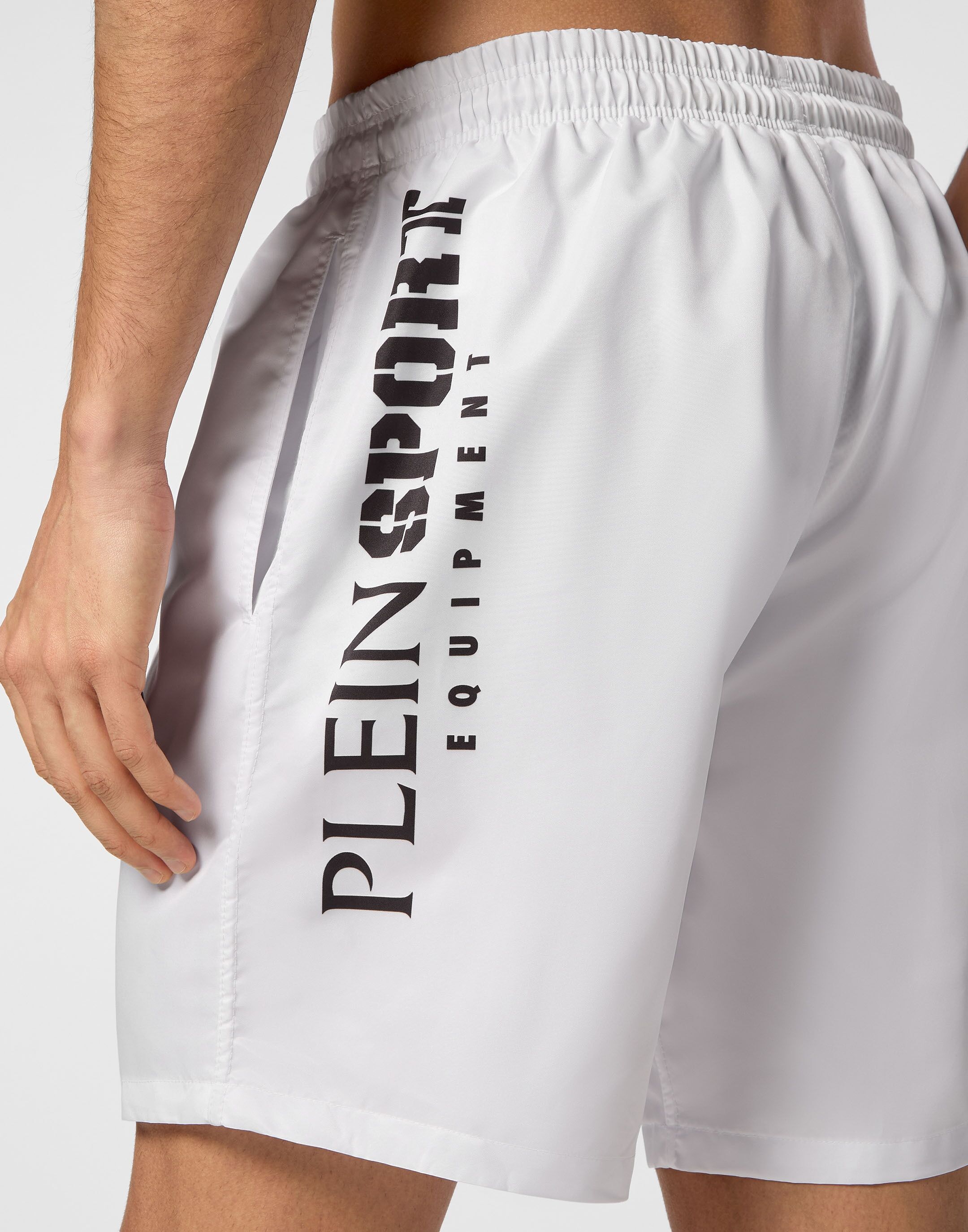 Badehose PLEIN SPORT "Badehose", Herren, Gr. L, US-Größen, schwarz-weiß (0102, weiß, schwarz), Obermaterial: 100% Polyester, Badehosen Badehose