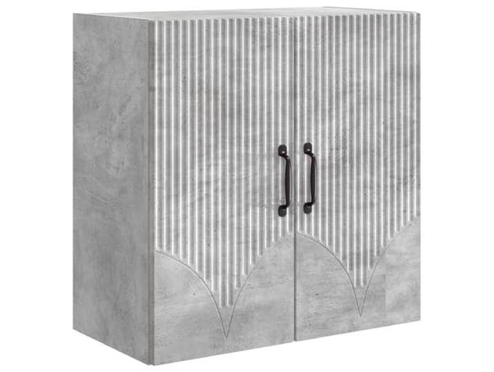 KLGBNCVE Wandschrank 59 x 31 x 60 cm Holzwerkstoff Betongrau Wandmontiertes Design, 90° Pendeltüren, Metallgriffe in Schwarz, Regale im Inneren, für Wohnzimmer