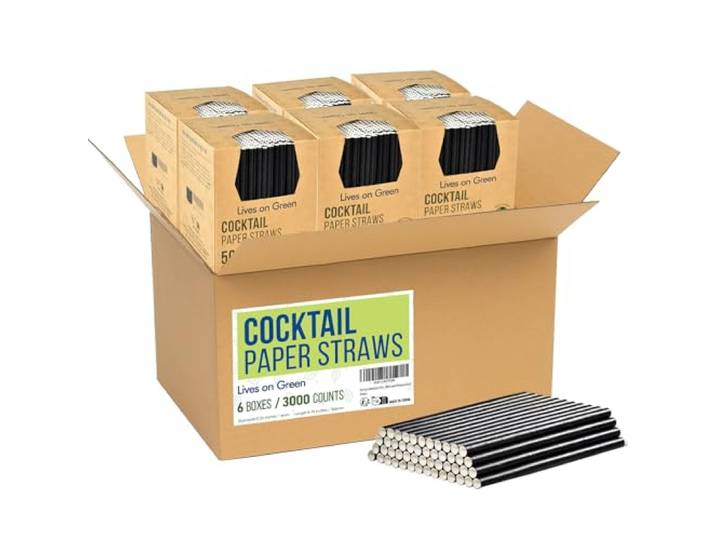 Kompostierbare kleine Schwarze Papier Cocktailstrohhalme, Rührstäbchen – 14,6 x 0,6 cm, 3000 Stück – für Bars und Restaurants