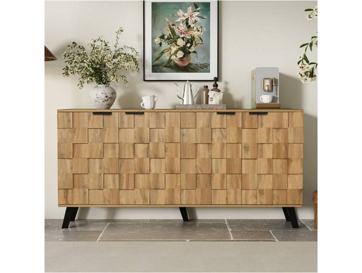 Buffet 160 5x35 5x78 cm EVRYAE - avec 4 portes et étagères réglables charnières amorties - Bois