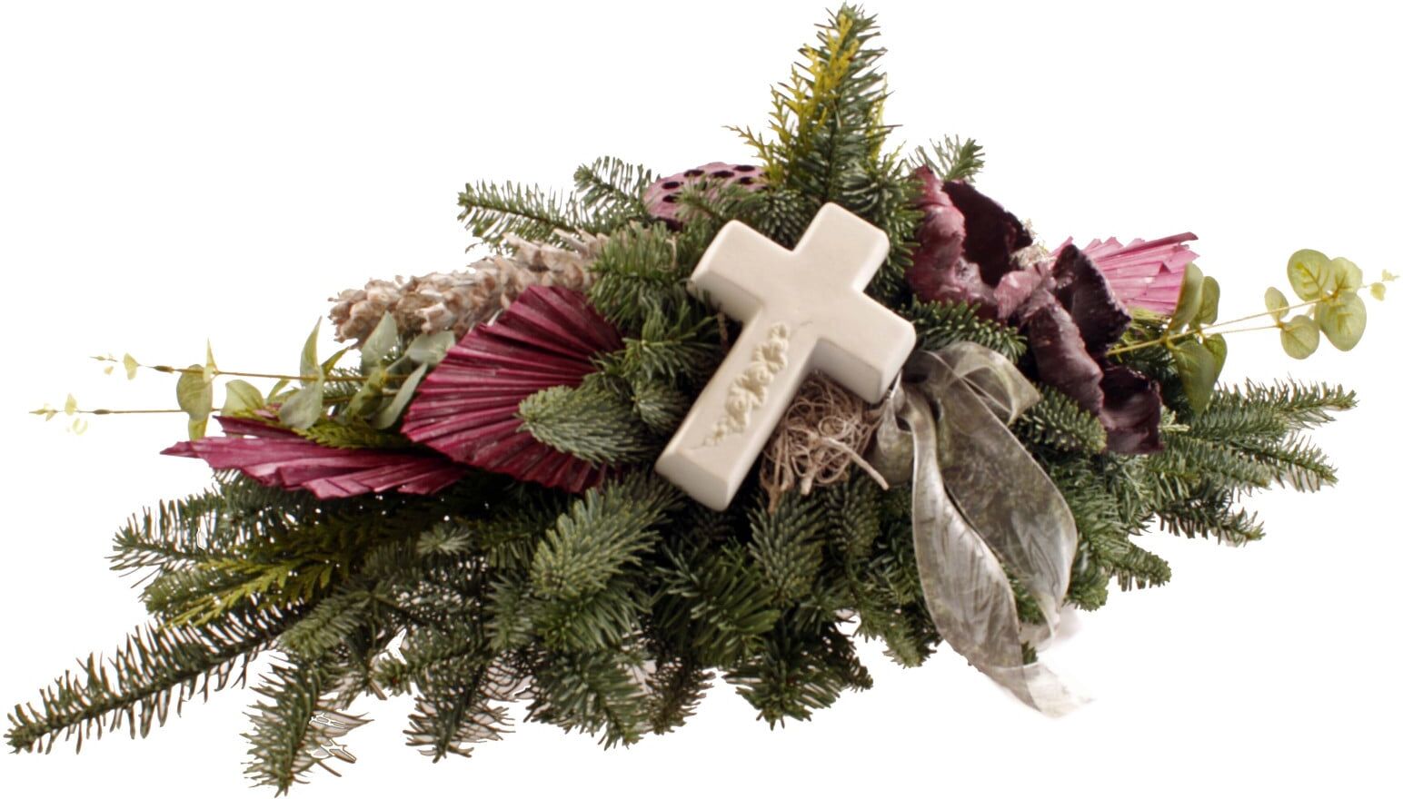 Pflanzen Nobilis Grableger brombeer-weiß mit Kreuz L 80 x B 28 x H 35