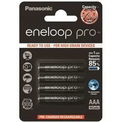 Akkus Panasonic Eneloop Pro Micro AAA, HR03, LR03, BK-4HCDE/4BE, 1,2 Volt, Ni-Mh, 950 mAh, 4 Stück