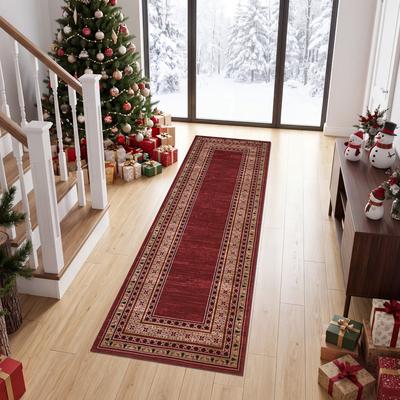 Garvee Christmas Border Washable Low Pile Area Rug