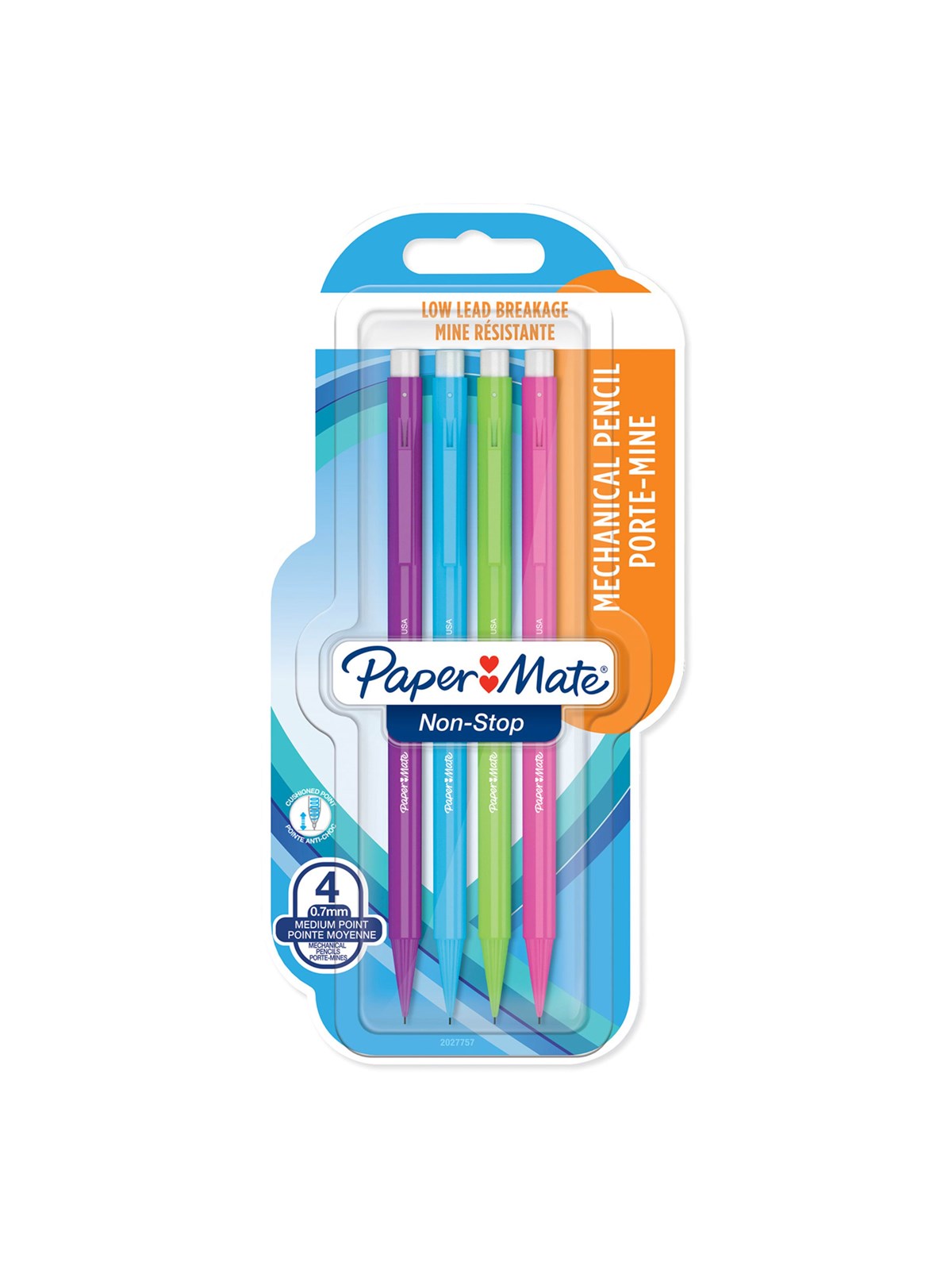 Paper Mate Non Stop-Druckbleistift | 0,7 mm | HB 2 | Schaft in sortierten Neonfarben | 4 Stück