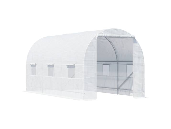 Serre tunnel Outsunny 445X200X200 cm avec 6 fenêtres pour la culture des plantes, blanche