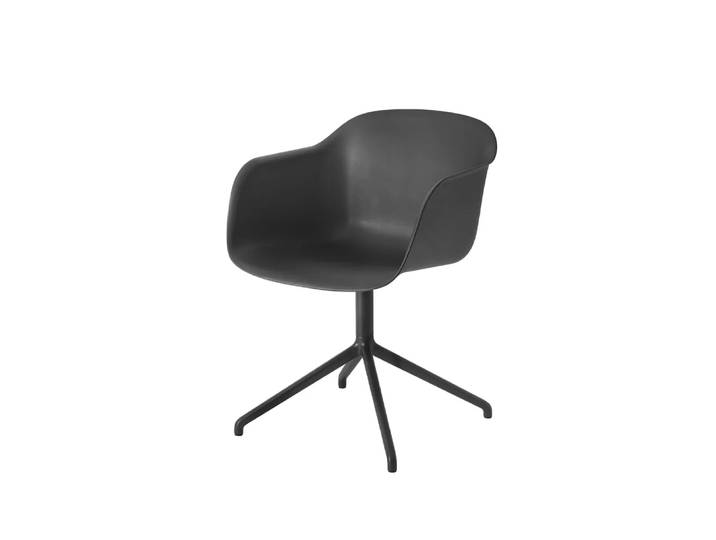 Muuto Fiber armchair Bürostuhl mit drehbarem Gestell Black-anthracite black base