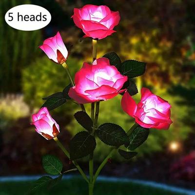 On Spot Shop Outdoor Solar Lights Decorative Rose Flower Garden Lamp Heads Lawn Light For Patio, Yard & Garden Decor pink