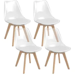 Helloshop26 - Set aus 4 transparenten Esszimmerstühlen 47 x 52 x 81 cm komfortabel und elegant aus weißem Buchenholz 20_0018868