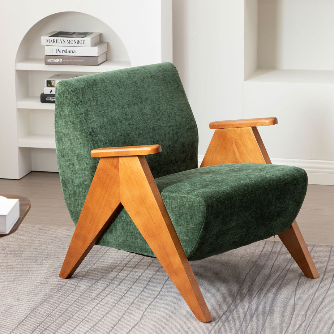 Blue Elephant Upholstered Chenille Armchair Green 76.2cm H X 69.9cm W X 77cm D