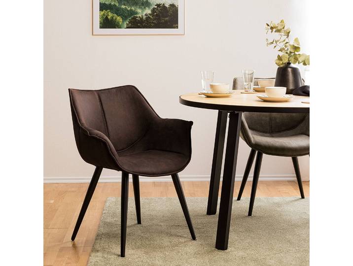 Armlehnenstuhl Kantii II 70 x 81 x 64cm Einzelstuhl Microfaser Colby: Vintage Dunkelbraun Braun/Dunkelbraun