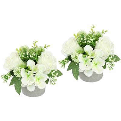 Kunstblume I.GE.A. "Blumengesteck im Topf 2er Set", weiß, B:16cm H:15cm L:16cm, Polyester, Kunstpflanzen, Rosen Hortensie Hochzeit Hochzeitsdeko Blumenschmuck Künstliche Blume