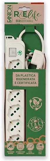 Fanton Multipresa Omega Eco 6 Prese Schuko Bipasso 2p+t 16a Spina Italiana 2p+t 16a Cavo 1.5m Con Interruttore Luminoso  47430eco