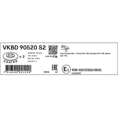 SKF Bremsscheibe VKBD 90520 S2 253mm 10mm für Ford