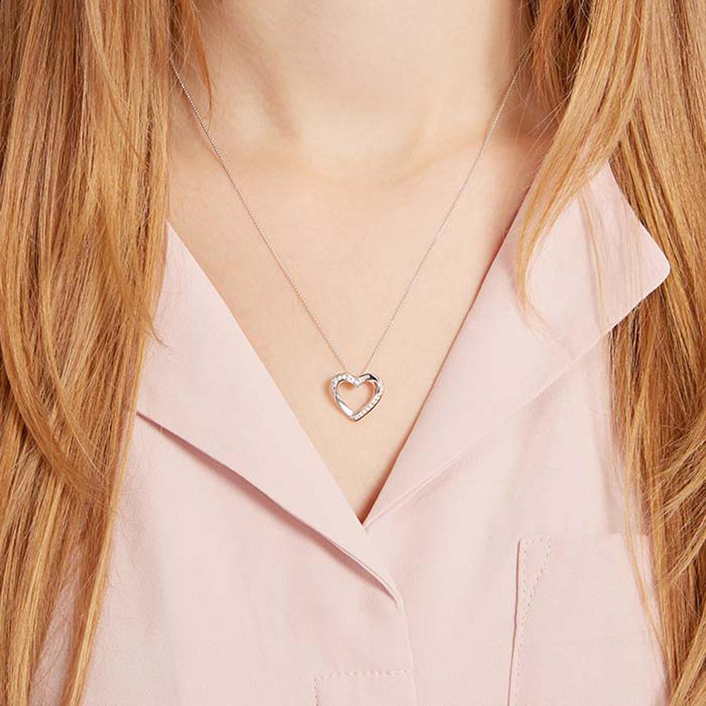 Unique 585er Weißgold-Kette Herz 19 Diamanten silber