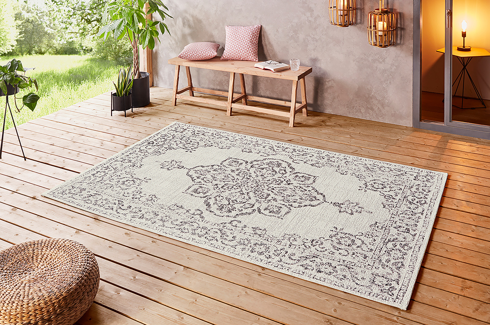 home24 Outdoorvloerkleed Tilos beige/antracietkleurig, 160 x 230 cm