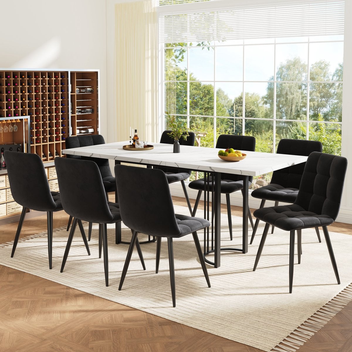 REDOM Eethoekset met uitschuifbare eettafel en 8 stoelen - Modern - Zwart/Wit