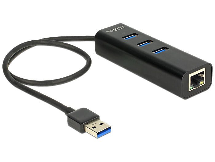 DeLOCK Externer USB 3.0 Hub 3 Port + Gigabit LAN 62653