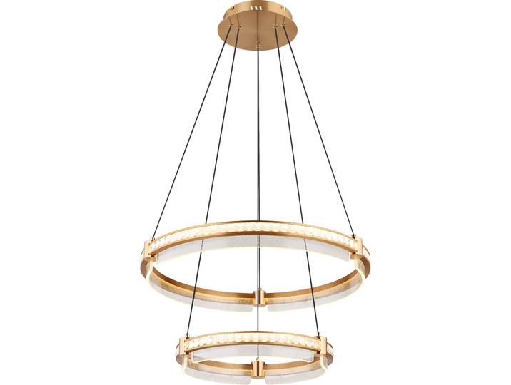 Suspension LED\, or\, cristaux\, télécommande\, H 120 cm