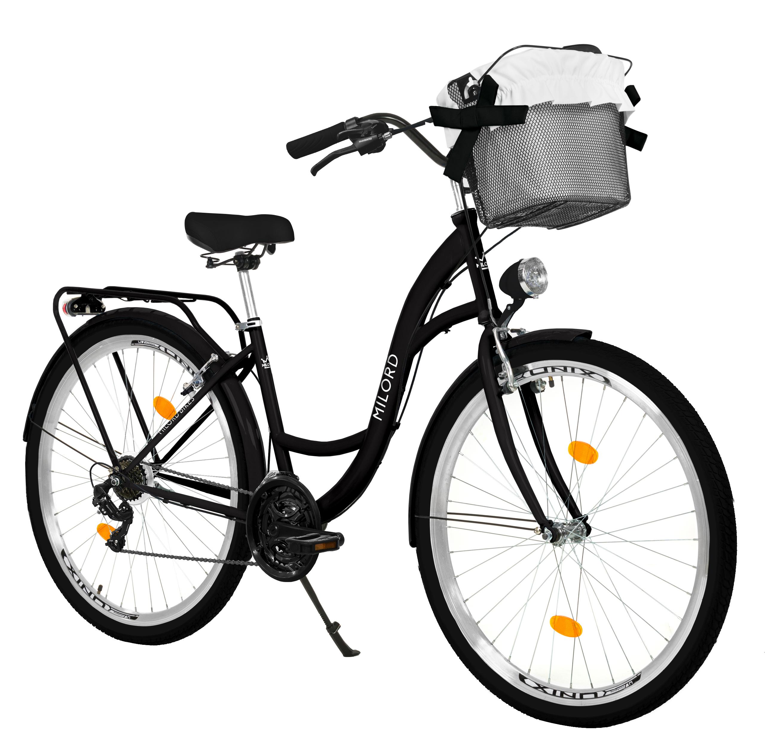 MILORD Damenfahrrad Citybike Komfort Mit Metallkorb Hollandrad Fahrrad, 26 Zoll, 21-Gang, Schwarz