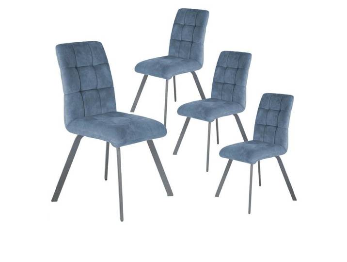JOHN - Lot de 4 Chaises Capitonnées Bleu Gris
