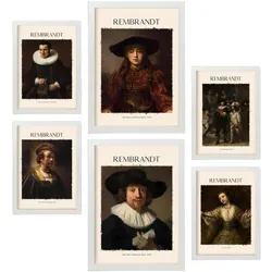 POSTER Set Mit 6 Rembrandt Malergalerie A3 & A4 Weißer Rahmen
