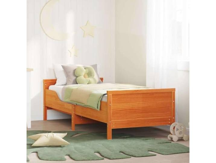 WDGJJFECNMUEHI Massives Kiefernholz Kinderbett modern 80 x 200 cm Braun Bettgestell mit Kopfteil Wachsbraun 80x200 cm Massivholz Kiefer Kinderbett Stabil Modern Inklusive Lattenrahmen
