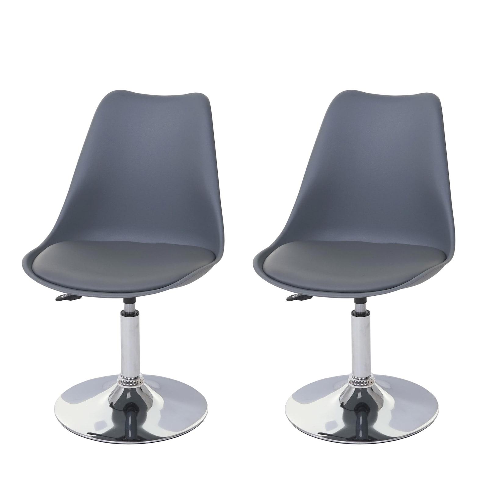 2er-Set Esszimmerstuhl Vaasa T501, Stuhl Küchenstuhl, höhenverstellbar drehbar, Kunstleder ~ dunkelgrau, Chromfuß