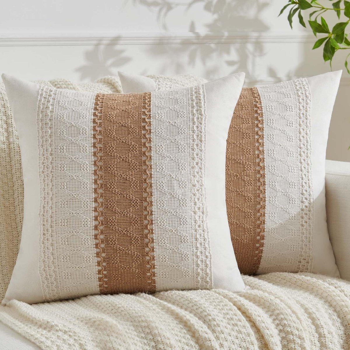 Ibenzoa Kussensloop Set van 2 in Boheemse Stijl met Geweven Patroon