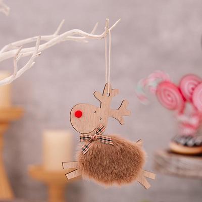 Inspired Deals Rustic Plush Elk Christmas Tree Ornament Wooden Reindeer Hanging Decoration brown