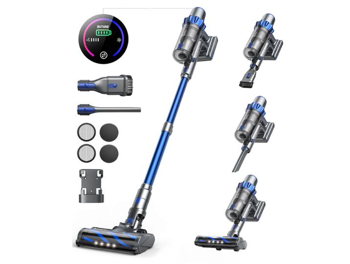 BUTURE Aspirateur sans fil, autonomie jusqu'à 55 minutes, brosse anti-enroulement, grand gobelet à poussière 1,5 L, 500W, 48KPA