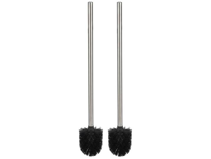 Klassische WC-Bürste, schwarz, Edelstahl Griff, 2er-Set