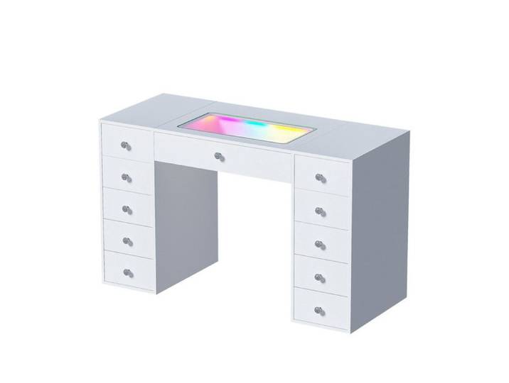 FENCHILIN Coiffeuse LED Éclairage RGB 11 Tiroirs Blanc 130 x 81 x 55 cm