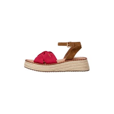 Sandale PEPE JEANS "Sandalen mit hohen Absätzen KATE BASS", Damen, Gr. 41, rot (strawberry rot), 65% Cotton, 35% Cow Suede, Schuhe Sandale