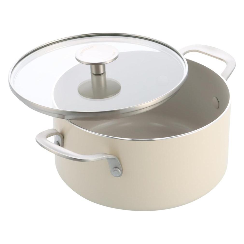 KitchenAid - Coloured Aluminum Casserole with Lid - Almond Cream - 24 cm (Kochtopf, Stielkasserolle, Aluminium) (CC009738-001)