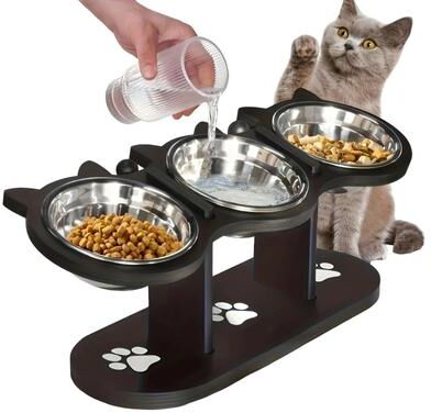 Uplift Essentials Elevated Stainless Steel Pet Feeder With 15 Sloped Wooden Frame Elevated Stainless Steel Pet Feeder With 15 Sloped Wooden Frame