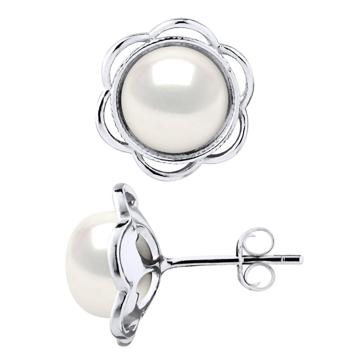 Stud Earrings FLOWER Zoet Water Beads knoppen 8-9mm White 925