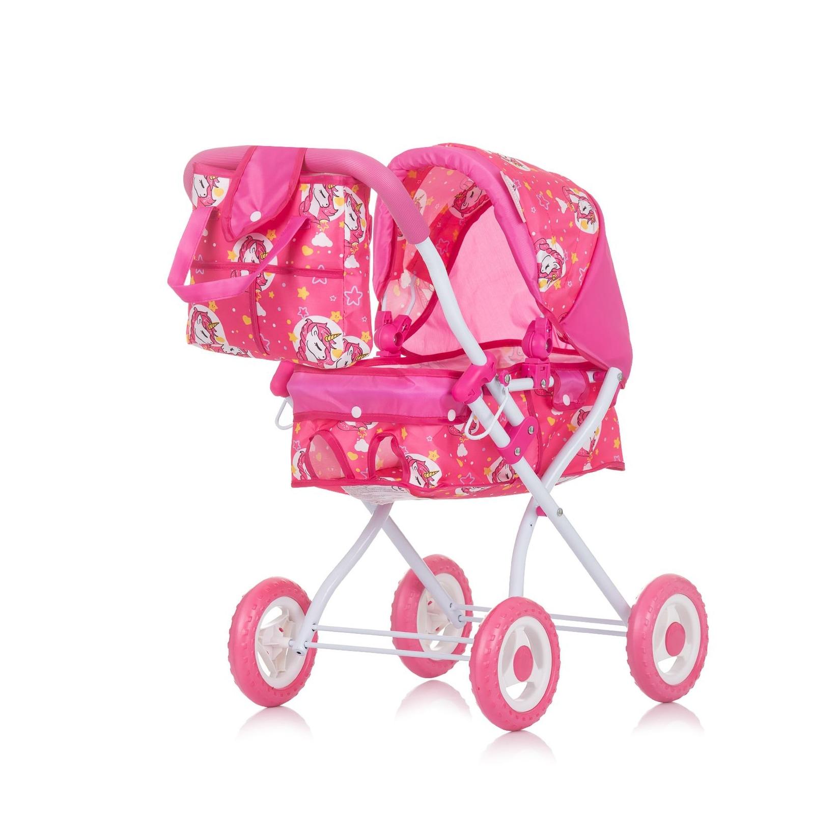 Chipolino Puppenwagen Emily Tasche, Sonnendach verstellbar, zusammenklappbar pink