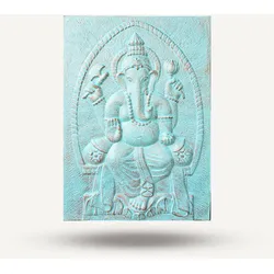 Large Ganpati Iron Frame Turquoise Relief - 0.7x1m