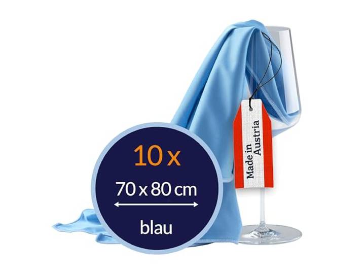 culiclean Mikrofaser Poliertuch Gläser – streifenfrei, 10x, 70x80, blau Putztücher, Fenstertücher, Poliertücher, Glastücher, Mikrofasertücher, fusselfrei, waschbar bei 95 °C, Stoffgewicht 190 g/m²