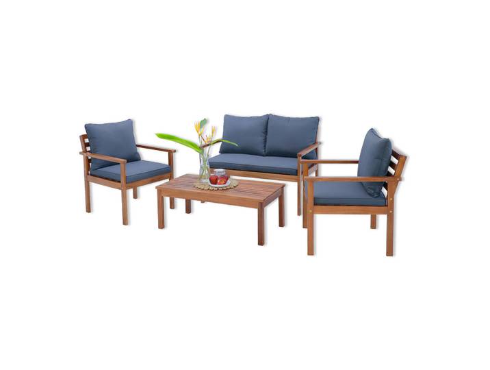 [en.casa] Gartenmöbel-Set 4 Tlg. Brittoli, Akaziefarben, Holz, 4-teilig, Füllung: Baumwollfüllung, Gartenmöbel, Gartengarnituren, Gartenmöbel-Sets