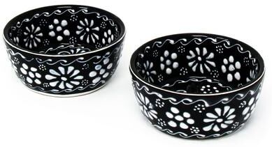 Global Crafts "Handmade Mexican Pottery Black Appetizer and Dip Bowls (Set of 2) - 3"" x 2"""