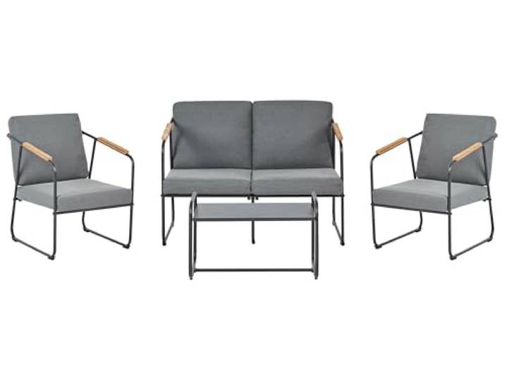 Beliani Industrielles Gartensofa Set Aluminium Lounge Set 4 Sitzer Set mit Tisch Grau Vezzana