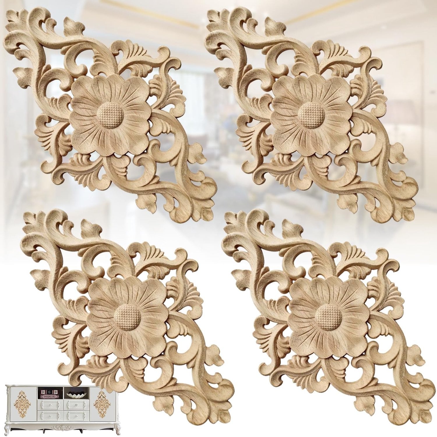 Set van 4 houten hoekdecoraties voor meubels