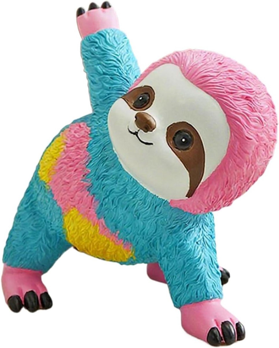 Multicolor Luiaard Beeldje in Yoga Houding voor Tafeldecoratie, Hoogte: 12,5 cm