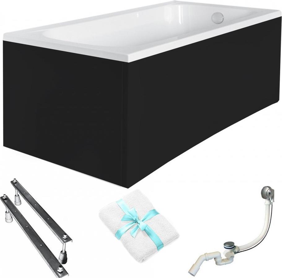 Aqua For You | Besco Continea Badewanne - 140x70 Cm - Antibakterielle Beschichtung - Schwarze Verkleidung - Kratzfest