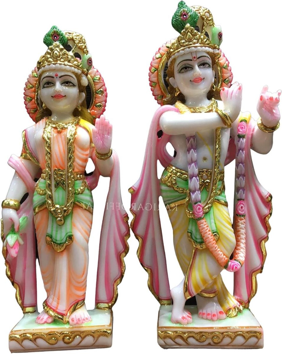 Radha Krishna Beeld - Handgemaakt Hindoe Goden Decoratie - Multicolor - Hoogte: 30 cm