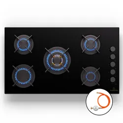 Goldflame 5 Gaskochfeld 5-flammig autark Side-Control Erdgas/Propangas Glaskeramik schwarz